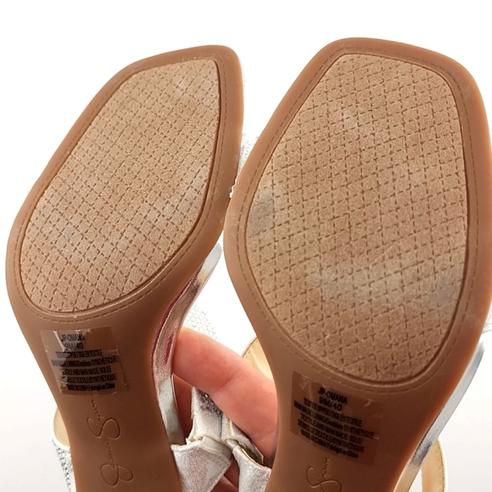 Jessica Simpson Women Silver Rhinestone Double Strap Slip On High Heel Sandal 9M - Picture 14 of 16